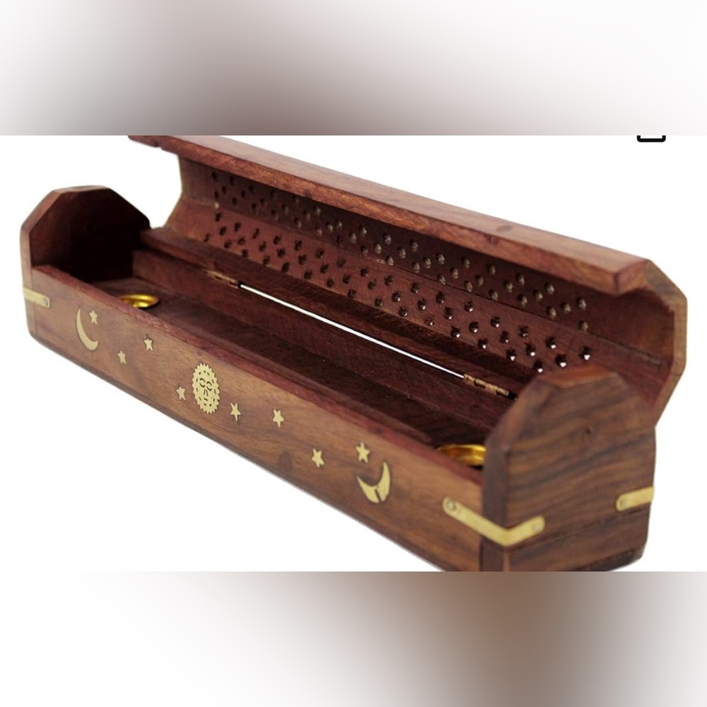 Sheesham Sun & Moon Handcrafted Wood Incense Burner/Ash Catcher